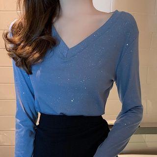 Glittered V-neck Top