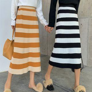 Striped Knitted High-waist A-line Skirt