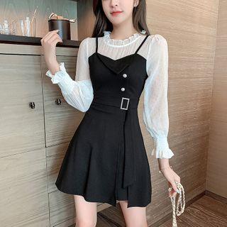 Set: Ruffle Trim Mock Two-piece Mini A-line Dress + Shorts