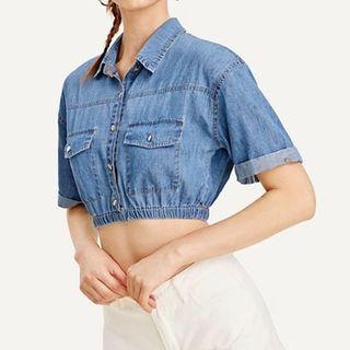 Short Sleeve Denim Crop Top