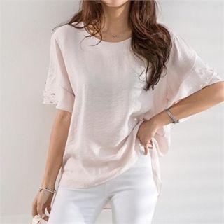 Faux-pearl Beaded Dip-back T-shirt