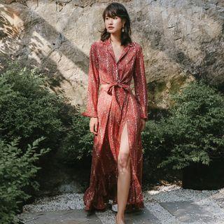 Set: Floral Long-sleeve Top + Maxi A-line Skirt