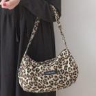 Leopard Print Canvas Shoulder Bag Brown - One Size