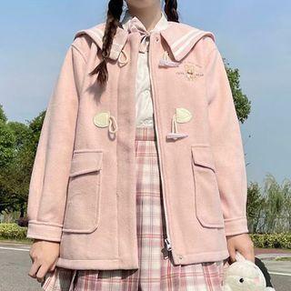 Sailor Collar Bear Embroidered Toggle Jacket