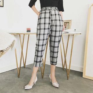 Belted Check Tapered Pants
