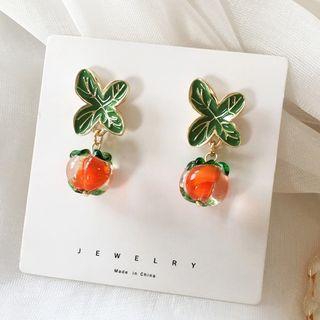 Orange Glaze Dangle Earring 1 Pair - Orange & Green - One Size