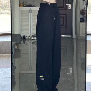 Drawstring Lettering Wide Leg Pants