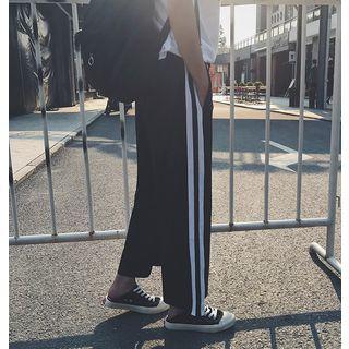 Contrast Panel Cropped Wide-leg Pants