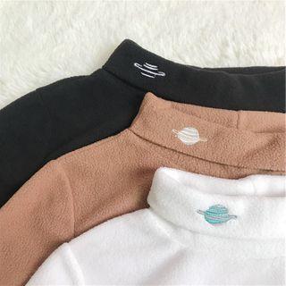 Turtleneck Planet Print Fleece Top