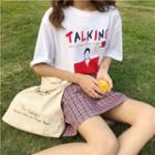 Print Short-sleeve T-shirt / Plaid Pencil Skirt