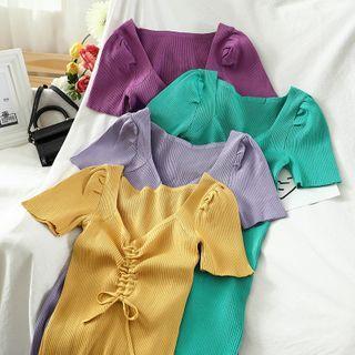 Drawstring Short-sleeve Knit Sheath Dress