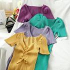 Drawstring Short-sleeve Knit Sheath Dress