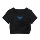 Short-sleeve Butterfly Embroidered Shirred T-shirt