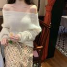 Off-shoulder Plain Sweater / Sequined Midi A-line Skirt