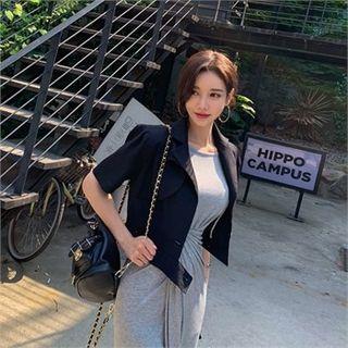 Puff-shoulder Cropped Blazer