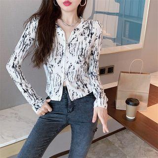 Abstract Print Hooded Zip Jacket