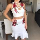 Set : Embroidered Halter Top + Mermaid Skirt