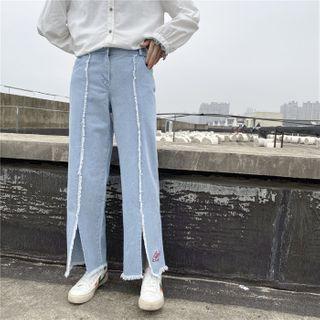 Slit Straight-cut Jeans Light Blue - One Size