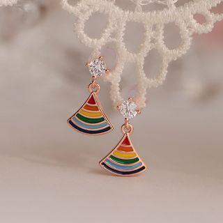 925 Sterling Silver Rhinestone Rainbow Fan Dangle Earring
