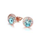 Simple Brilliant Plated Rose Gold Geometric Round Blue Cubic Zircon Stud Earrings Rose Gold - One Size