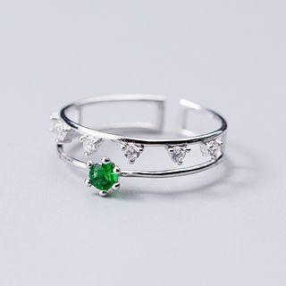 925 Sterling Silver Rhinestone Layered Open Ring