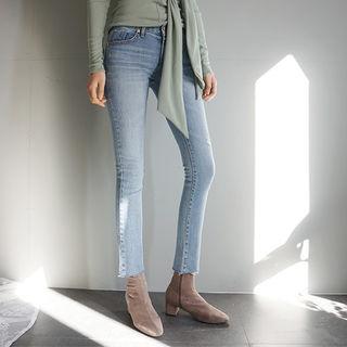 Raw-hem Washed Slim-fit Jeans