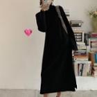 Long-sleeve Plain Turtleneck Knit Midi Dress