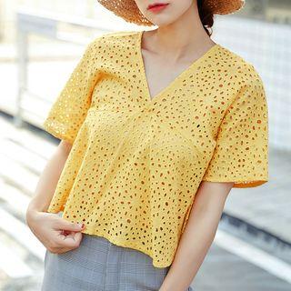Perforated V-neck Top