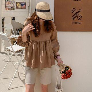 Ruffle-hem Linen Blouse