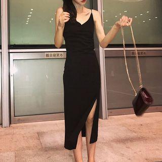 Spaghetti Strap Slit-front Midi Dress