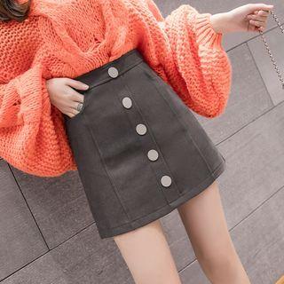 Plain Button Mini A-line Skirt