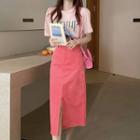 Slit Midi Skirt / Short-sleeve Print T-shirt