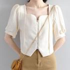 Short-sleeve Square Neck Zipped Blouse