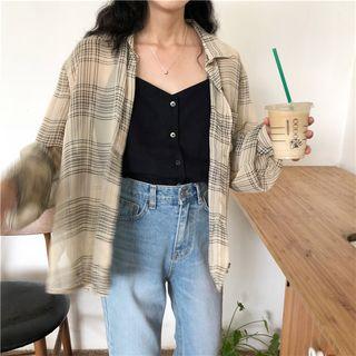 Plaid Sheer Shirt Almond - One Size