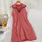 Sleeveless Plaid Mini Sheath Knit Dress Red - One Size