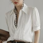 Dotted Tie-neck Short-sleeve Shirt