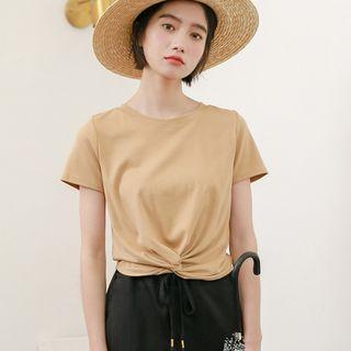 Short-sleeve Twisted T-shirt Khaki - One Size
