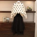 Dotted Sweater / A-line Mesh Skirt / Set