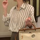 Long-sleeve Polo-collar Striped Shirt