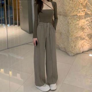 Long-sleeve Top / High-waist Wide-leg Dress Pants