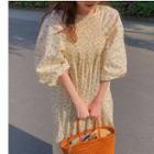 Elbow-sleeve Floral Maxi Dress As Shown In Figure - One Size