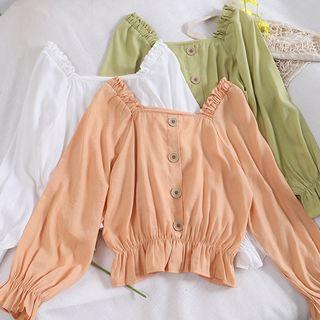 Square Neck Lantern-sleeve Blouse