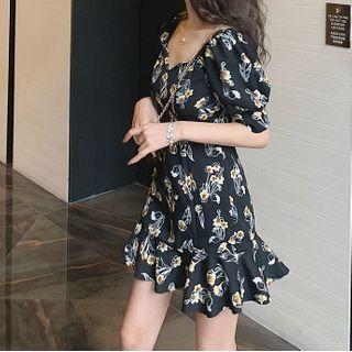 Off-shoulder Print A-line Dress