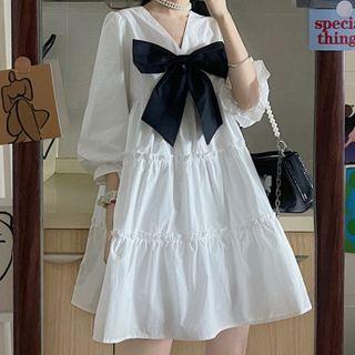 Bell-sleeve Ruffled Tiered A-line Dress