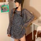 Long-sleeve Leopard Sheer Mesh T-shirt