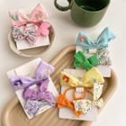Set Of 3: Floral Print Bow Hair Tie / Hair Clip (various Designs)