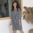 3/4-sleeve Reversible Plaid Dress