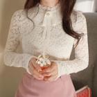 Pleated-trim Napped Lace Top