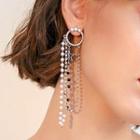 Rhinestone Fringed Earring 1 Pair - 925 Silver - Silver & Black - One Size