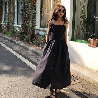 Spaghetti-strap Button-detail Maxi Dress Black - One Size
